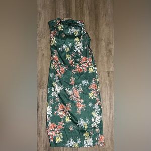 Strapless Satin Floral Midi Dress